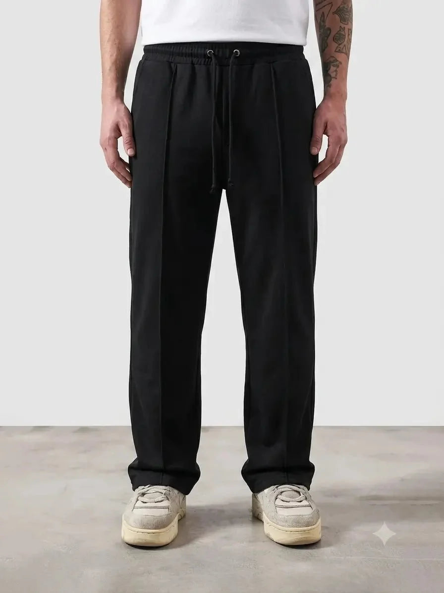 Premium Pure Cotton Baggy Black Straight-Fit Trousers