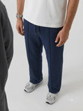 Premium Pure Cotton Baggy Navy-Blue Straight-Fit Trousers