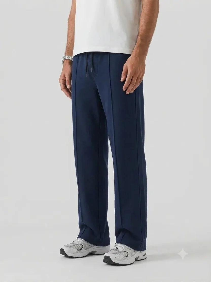 Premium Pure Cotton Baggy Navy-Blue Straight-Fit Trousers