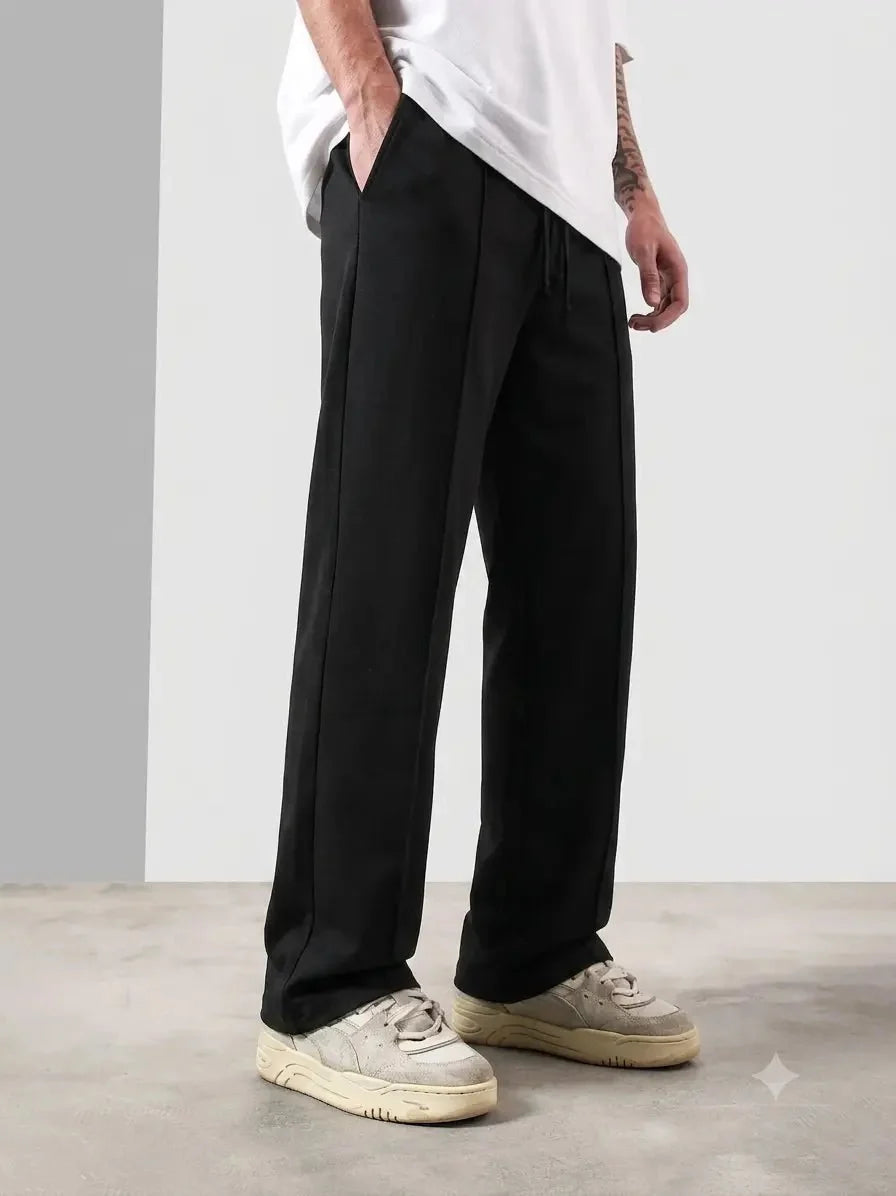 Premium Pure Cotton Baggy Black Straight-Fit Trousers