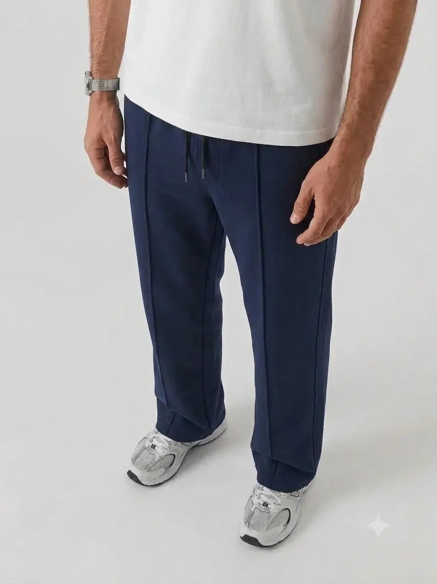 Premium Pure Cotton Baggy Navy-Blue Straight-Fit Trousers