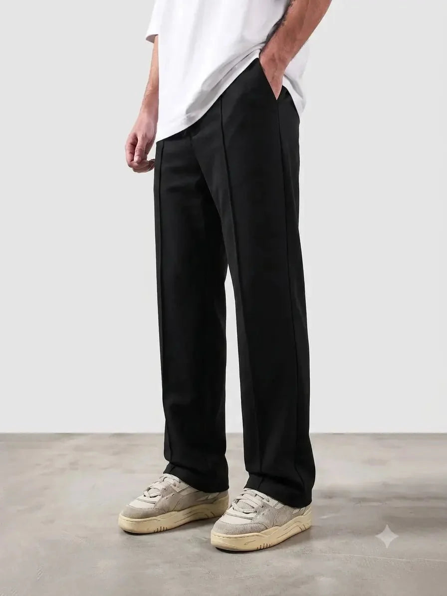 Premium Pure Cotton Baggy Black Straight-Fit Trousers