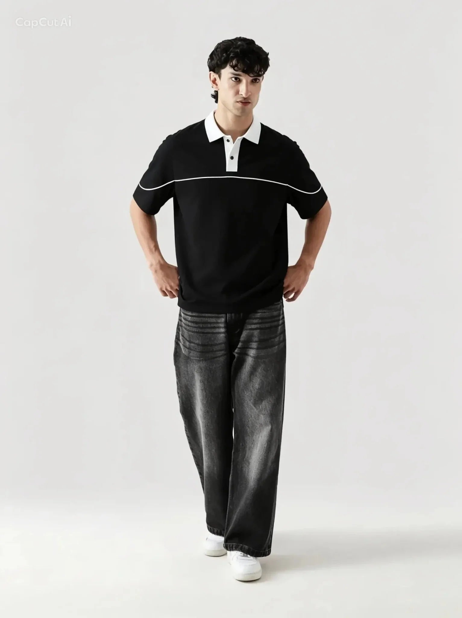 Monarch Polo — Black & White Contrast Collar