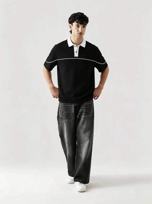 Monarch Polo — Black & White Contrast Collar