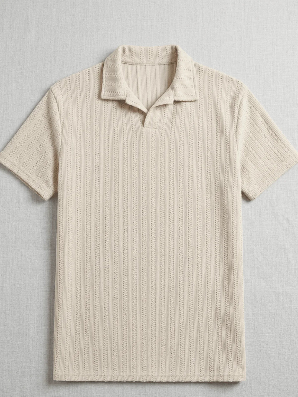 Mubique Men's Premium Textured Knit Polo Shirt - Cream Beige