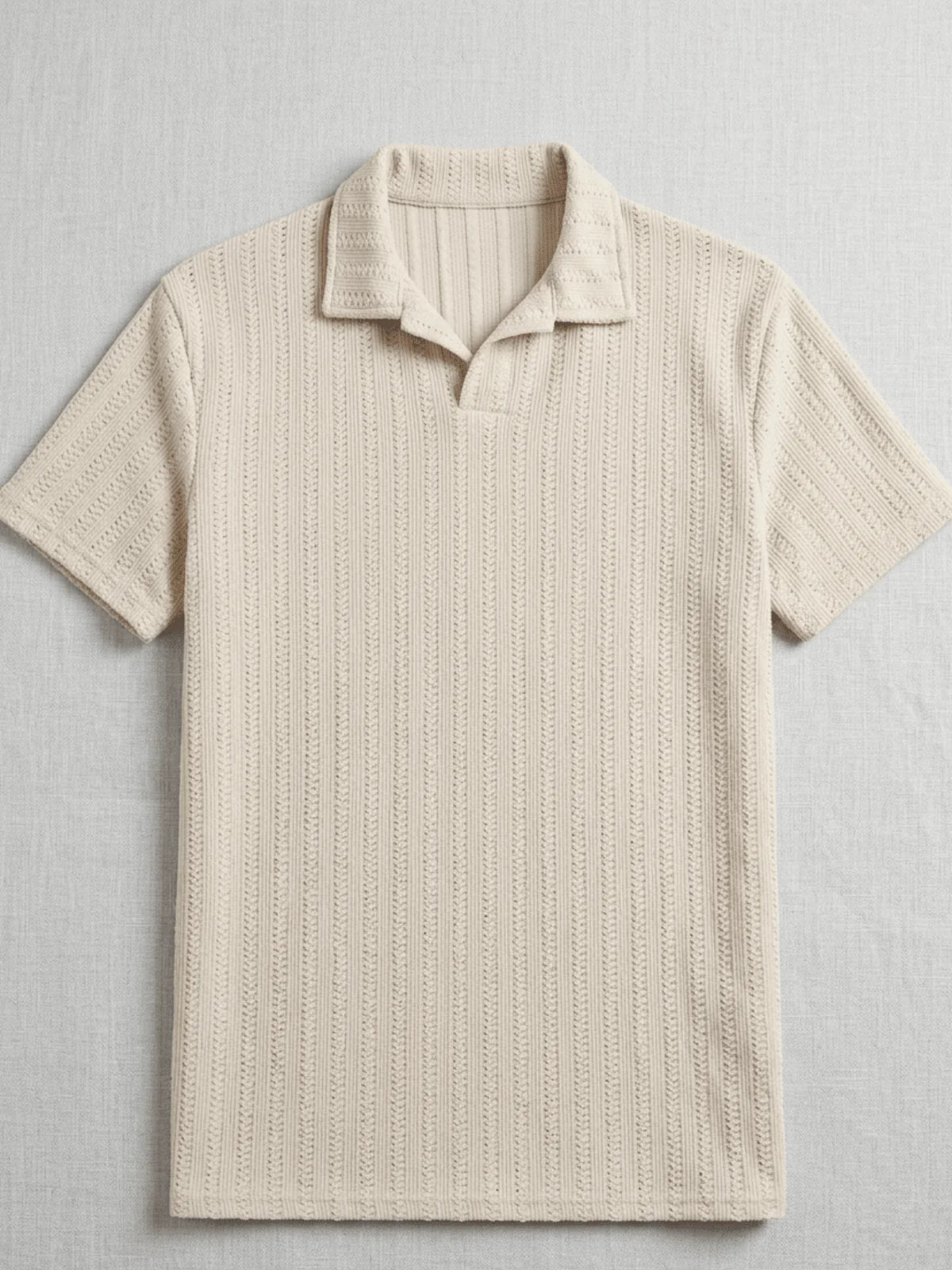 Mubique Men's Premium Textured Knit Polo Shirt - Cream Beige