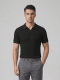 Mubique Men's Premium Textured Knit Polo Shirt - Black