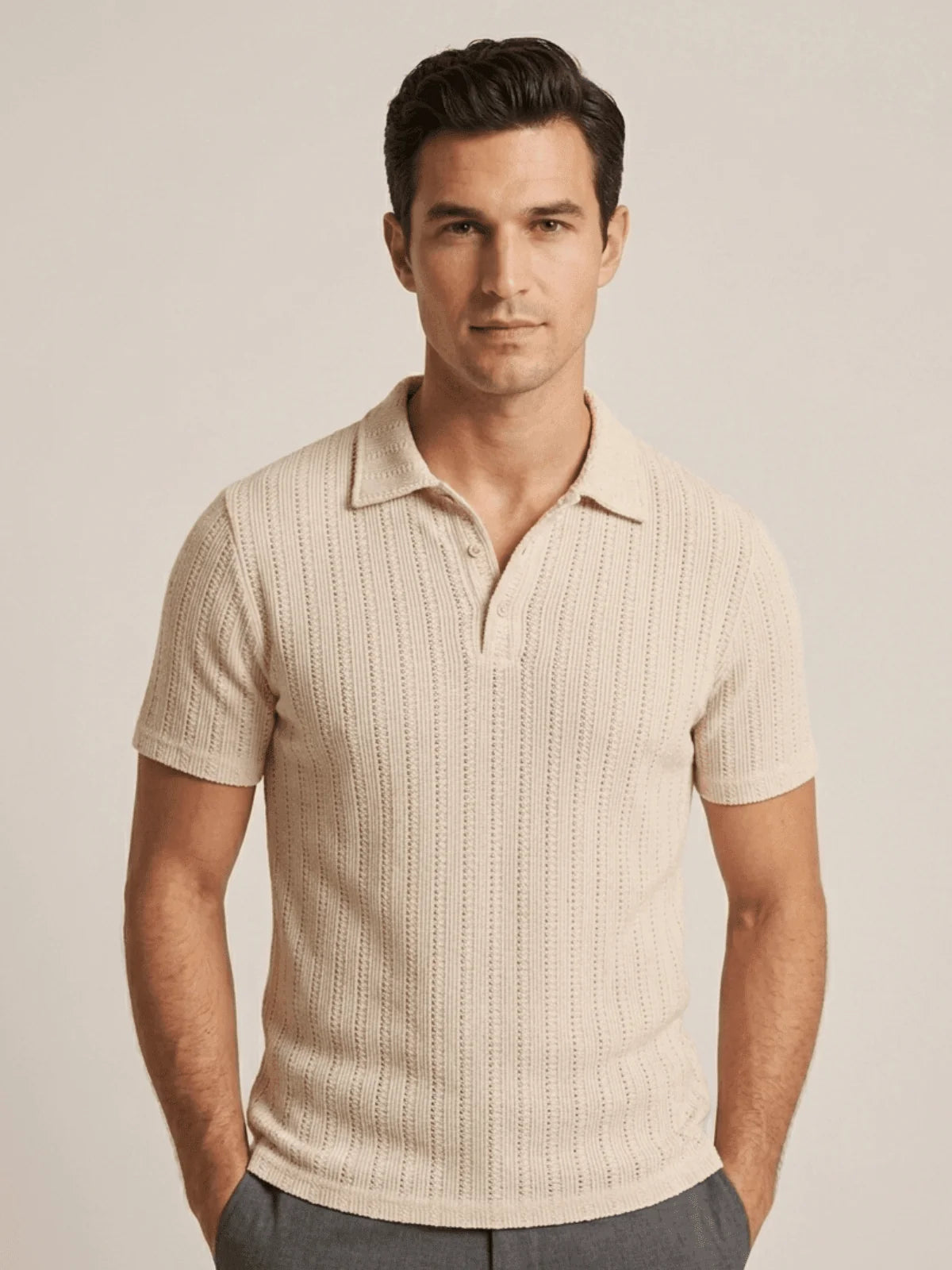 Mubique Men's Premium Textured Knit Polo Shirt - Navy Blue