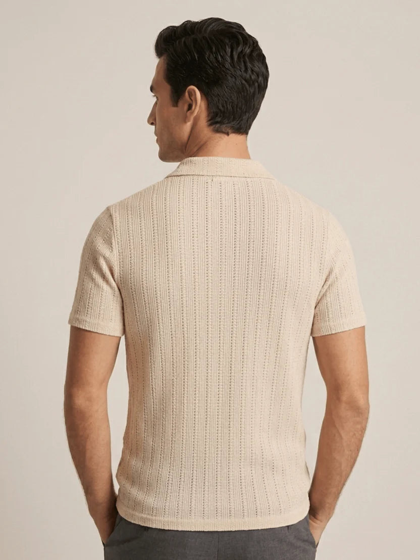 Mubique Men's Premium Textured Knit Polo Shirt - Cream Beige