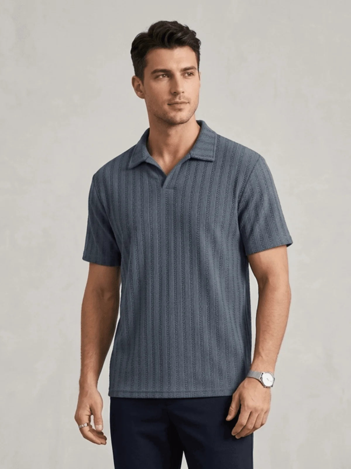 Men's Premium Textured Knit Polo Shirt - Grey