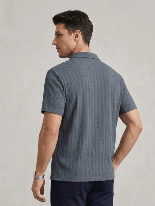 Men's Premium Textured Knit Polo Shirt - Grey