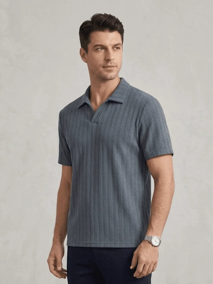 Men's Premium Textured Knit Polo Shirt - Grey
