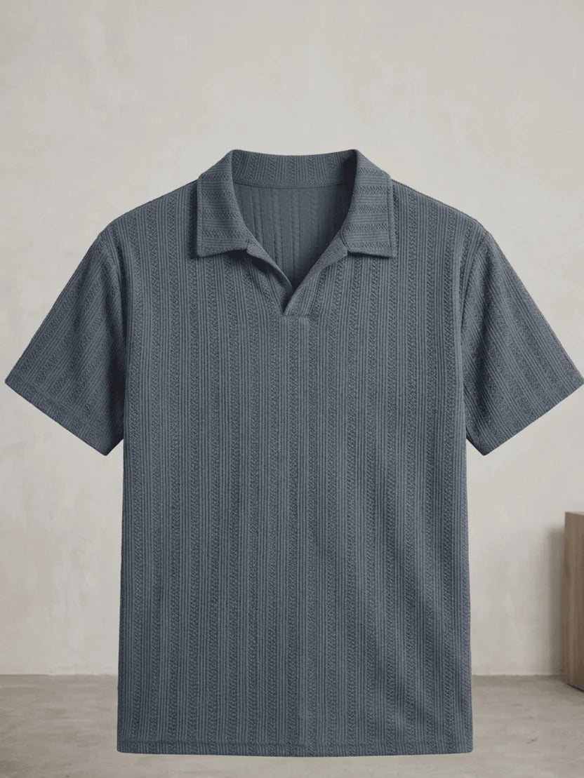 Men's Premium Textured Knit Polo Shirt - Grey