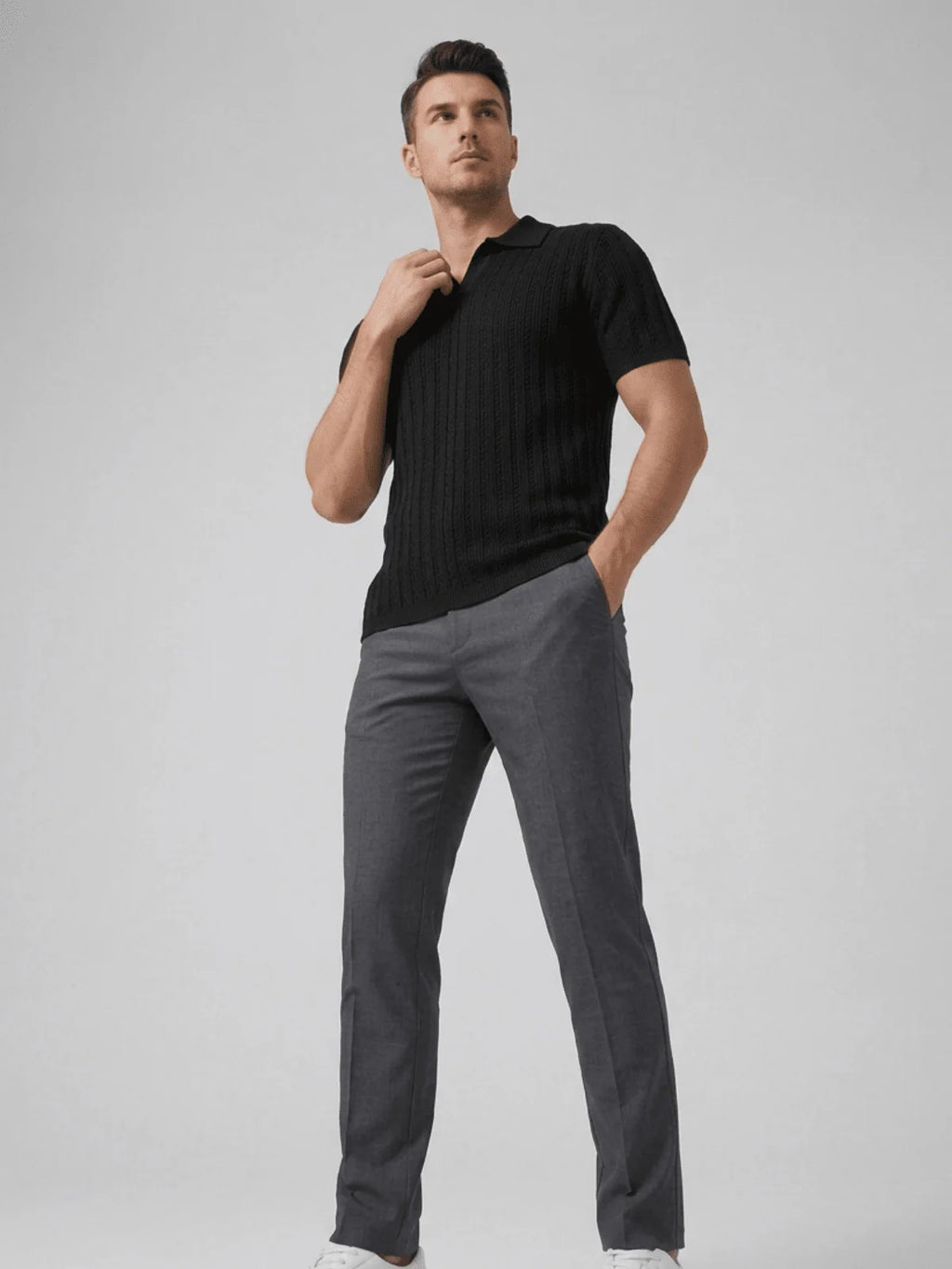 Mubique Men's Premium Textured Knit Polo Shirt - Black