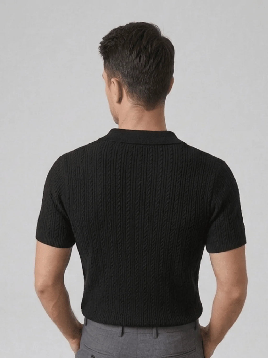 Mubique Men's Premium Textured Knit Polo Shirt - Black