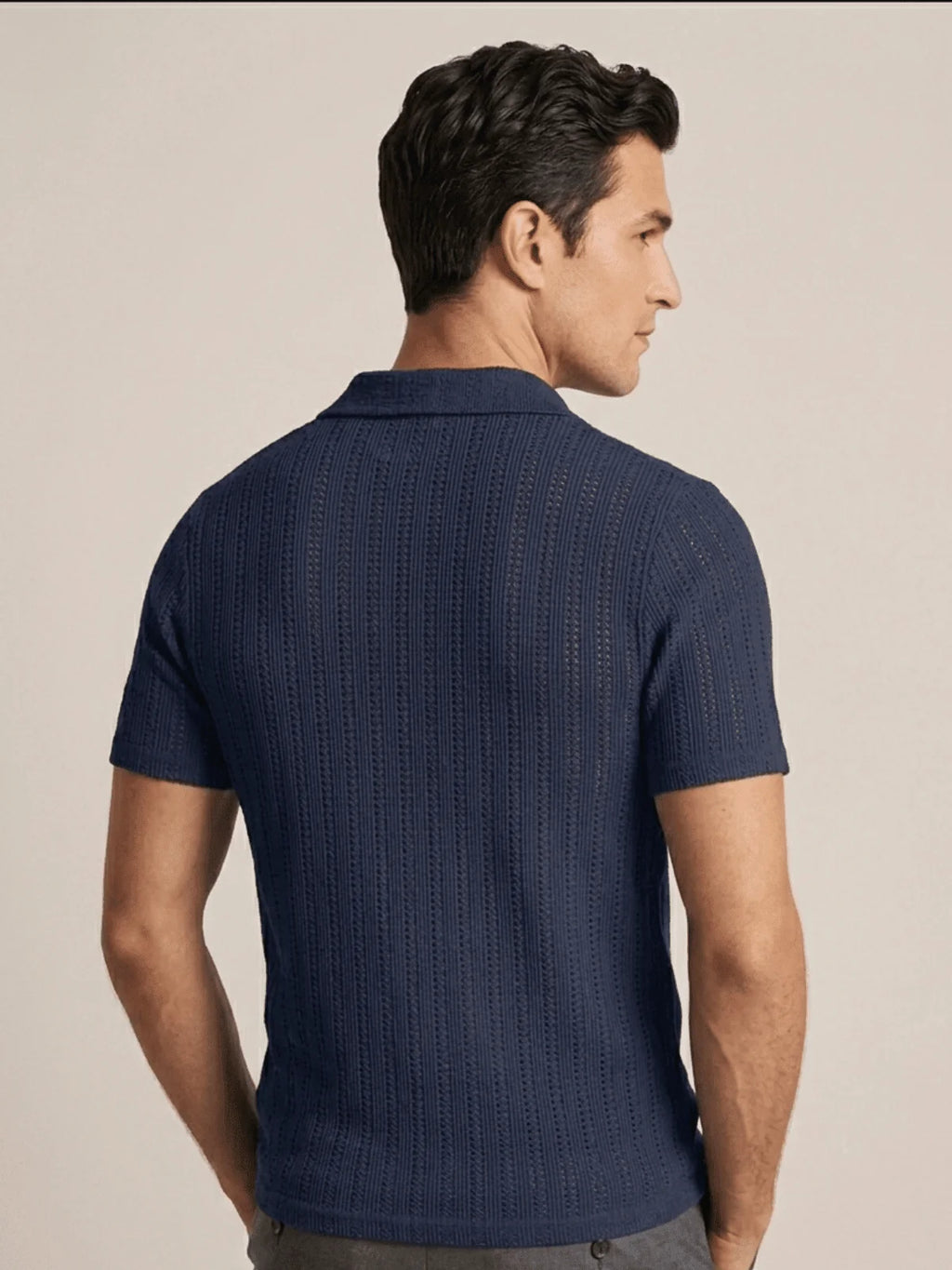 Mubique Men's Premium Textured Knit Polo Shirt - Navy Blue