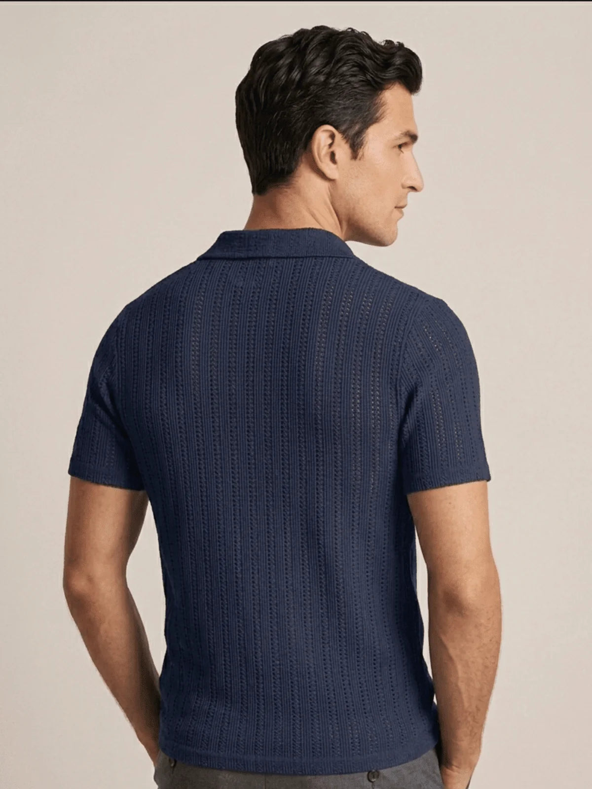 Mubique Men's Premium Textured Knit Polo Shirt - Navy Blue