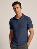 Mubique Men's Premium Textured Knit Polo Shirt - Navy Blue