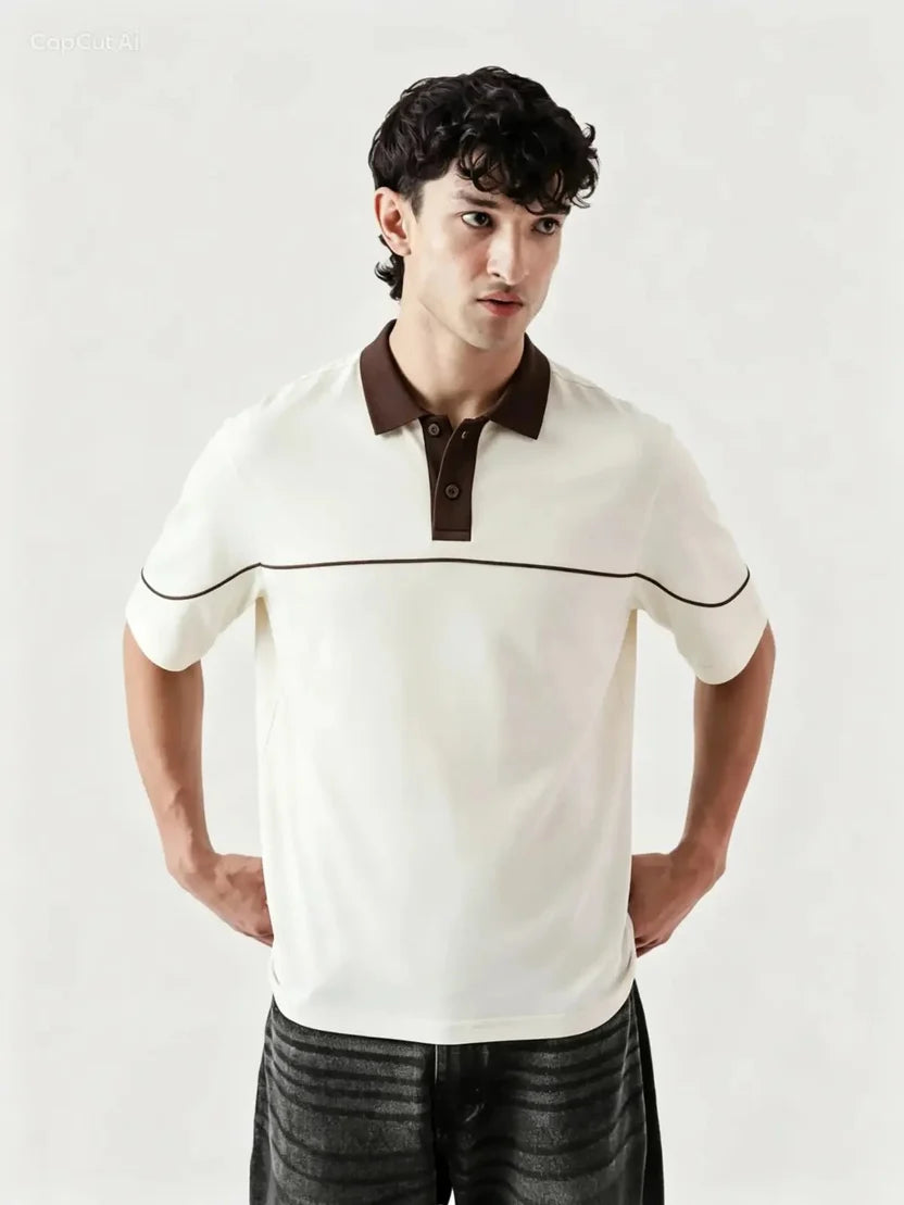 Monarch Polo — Ivory & Espresso Brown Contrast Collar