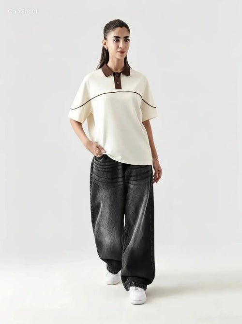 Monarch Polo — Ivory & Espresso Brown Contrast Collar