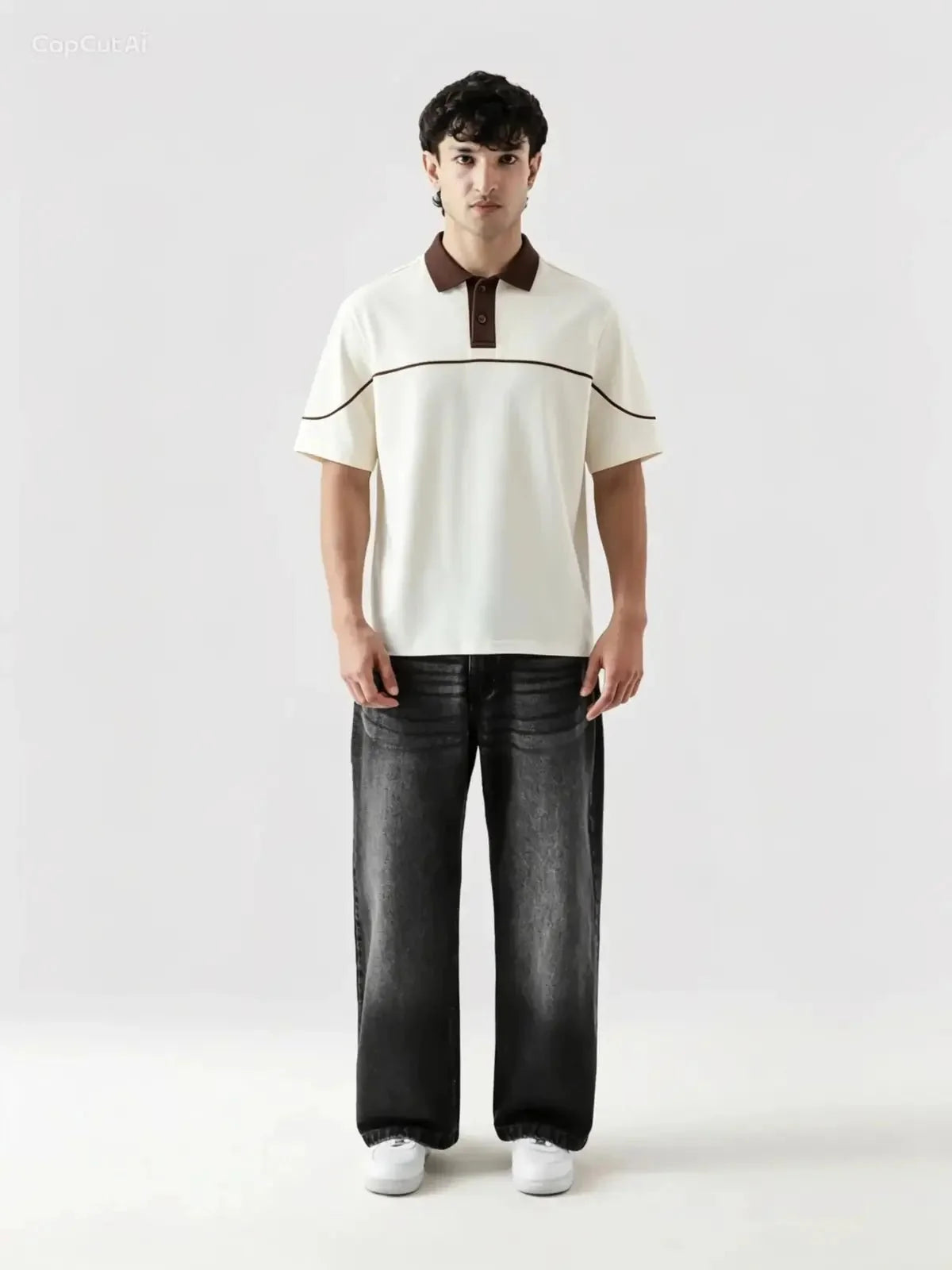 Monarch Polo — Ivory & Espresso Brown Contrast Collar